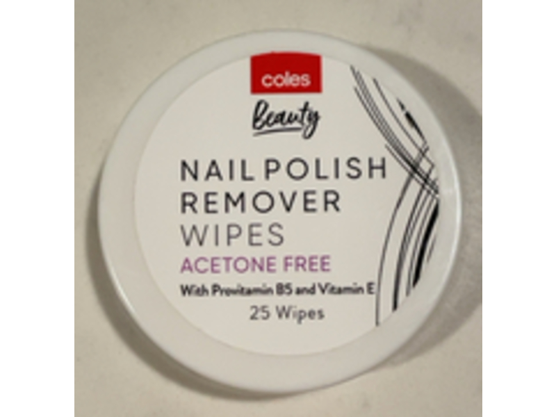 Coles Nail Polish Remover Wipes, Provitamin B5 & Vitamin E, 25 Count