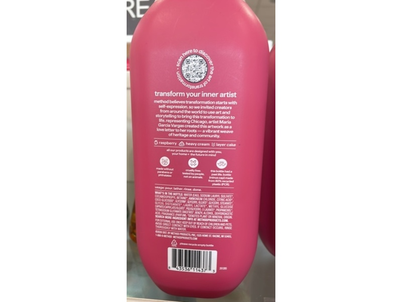 Method Body Wash, Raspberry Heavy Cream-Layer Cake, 18 fl oz/532 mL