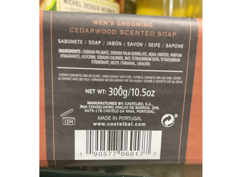 Castelbel Men's Grooming Triple Milled Soap, Cedarwood, 10.5 oz/300 g