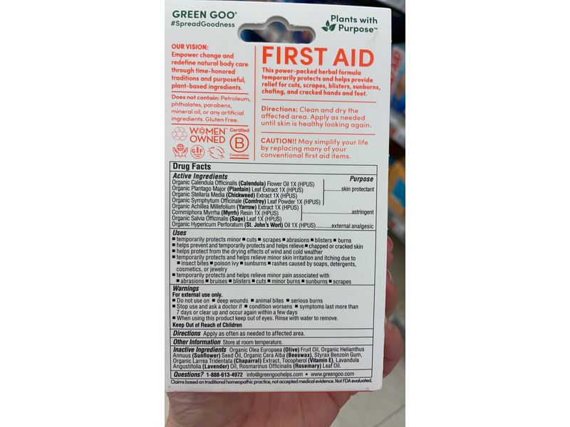 Green Goo First Aid Salve, Calendula + Yarrow + Comfrey, 1.82 oz/51.7 g