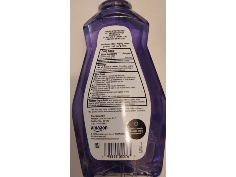 Amazon Basics Anticavity Fluoride Mouthwash, Violet Mint Flavor, 33.8 fl oz/1 L
