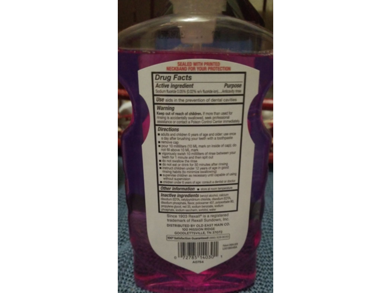 Rexall Anticavity Fluoride Rinse, Bubblegum Flavor, 16.9 fl oz/500 mL