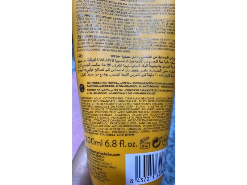 Laboratorios Babe Sunscreen Lotion, SPF 50 +, 6.8 fl oz/200 mL