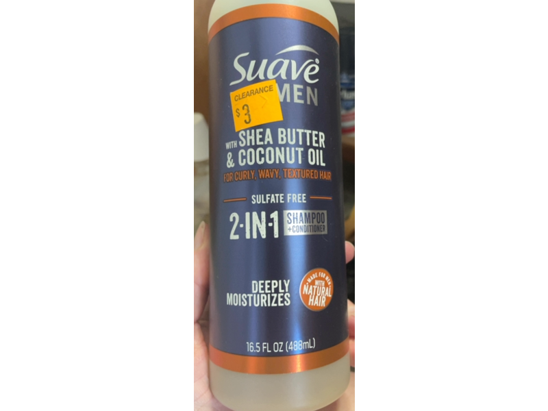 Suave Men 2-In-1 Shampoo + Conditioner, Shea Butter & Coconut Oil, 16.5 fl oz/488 mL