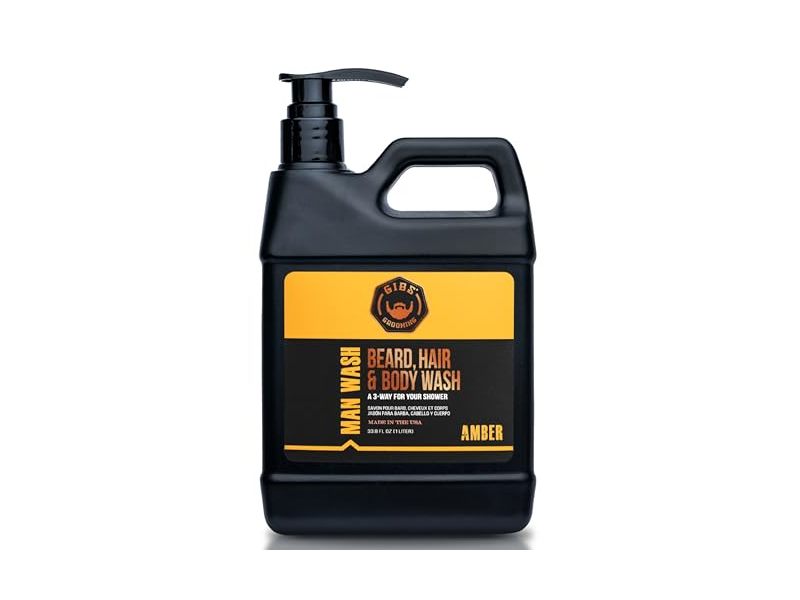 Gibs Grooming Man Wash Beard + Hair + Body Wash, Amber, 33.8 fl oz/1 L