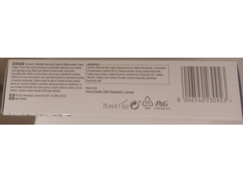 Oral-B 3D White Clinical Whitening Restore Toothpaste, 70 mL