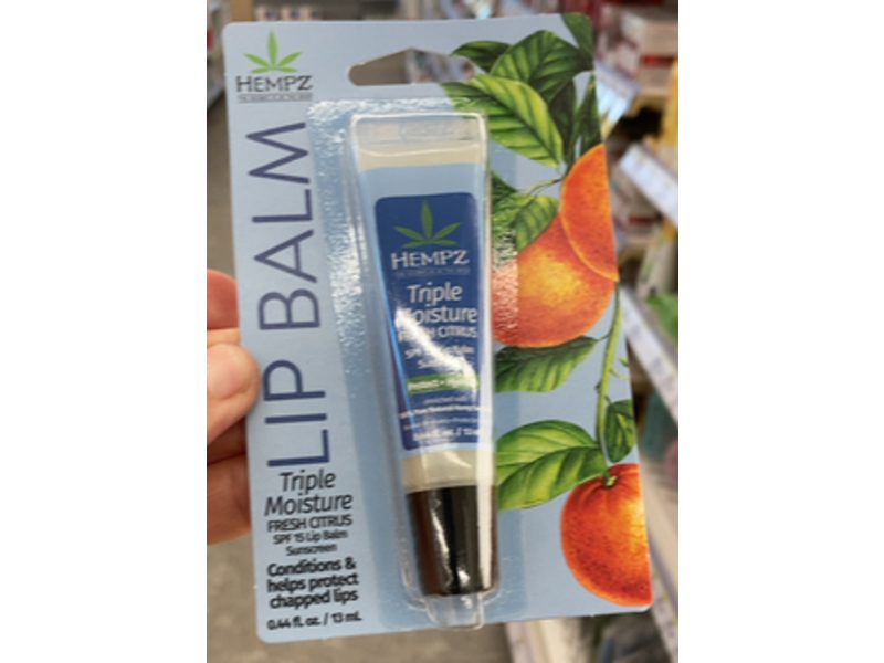 Hempz Triple Moisture Lip Balm Sunscreen, Fresh Citrus, SPF 15, 0.44 fl oz/13 mL