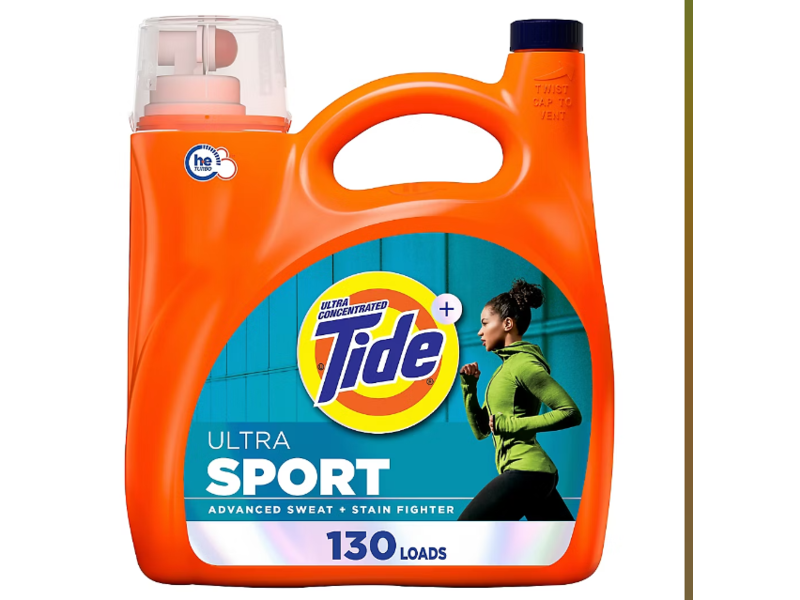 Tide Ultra Concentrated Sport Liquid Laundry Detergent, Advanced Sweat + Stain Fighter, 130 Loads, 106 fl oz/49 L