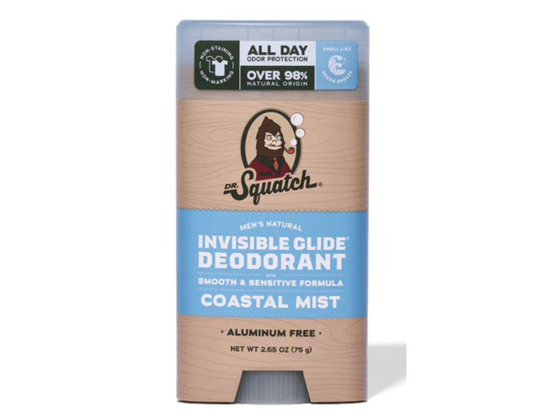 Dr Squatch Invisible Glide Deodorant, Coastal Mist, 2.65 oz/75 g, Pack Of 3