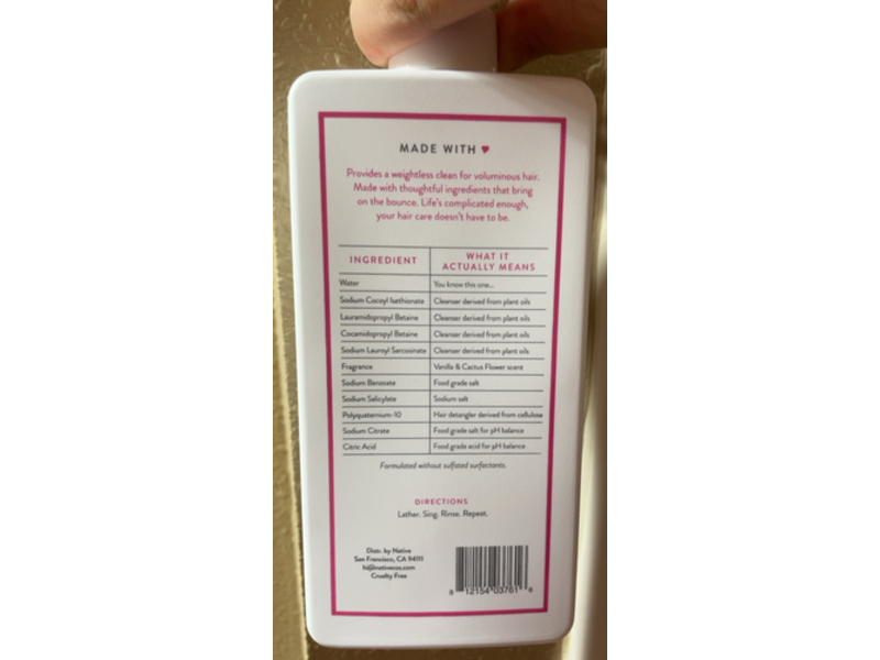 Native Volumizing Shampoo, Vanilla & Cactus Flower, 16.5 fl oz/487 mL