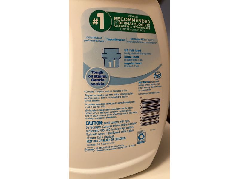 All With Stainlifters Detergent, Free & Clear, 24 Loads, 36 fl oz/1.06 L