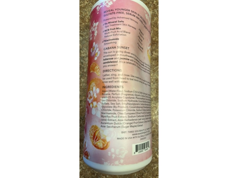 Nakery Beauty Skin Renew Face Body + Hair Wash, Cabana Sunset, 33.8 fl oz/1 L