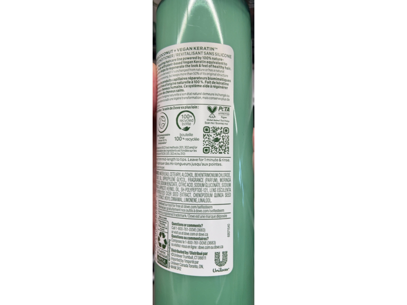 Dove Real Repair Silicone Free Conditioner, Coconut + Vegan Keratin, 10 fl oz/295 mL