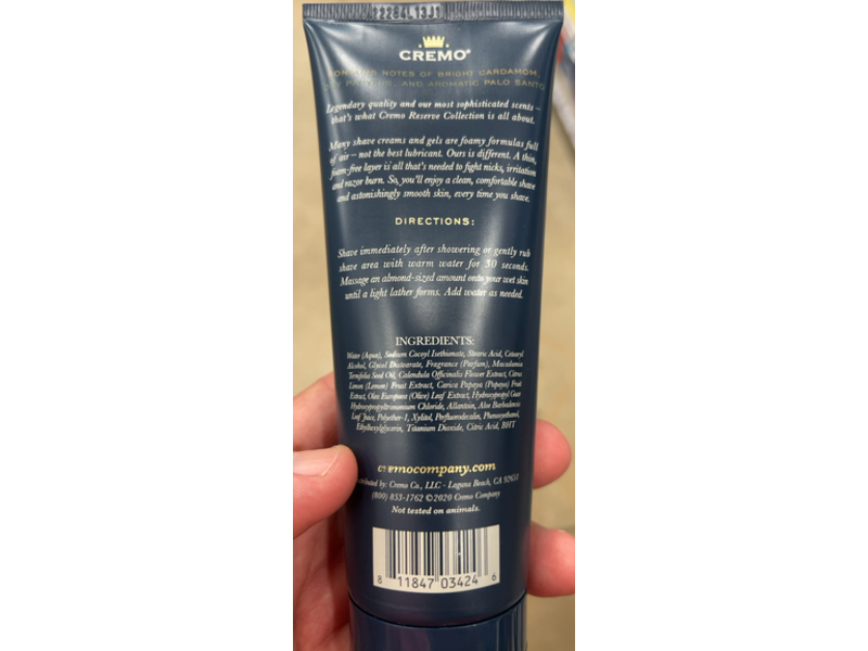 Cremo Palo Santo Reserve Collection Shave Cream, 6 fl oz/177 mL