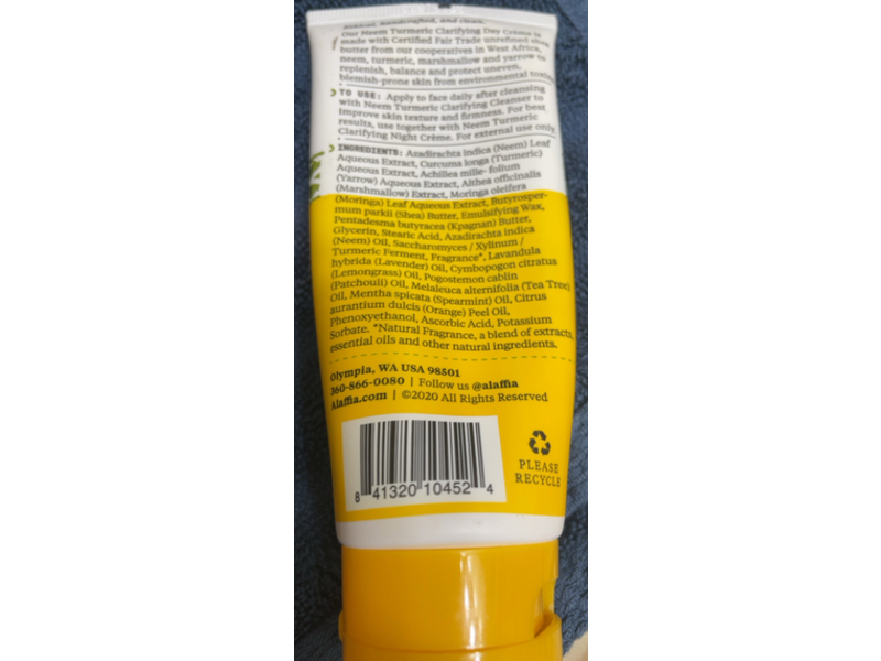 Alaffia Clarifying Day Cream, Neem Turmeric, 3 fl oz/88 mL