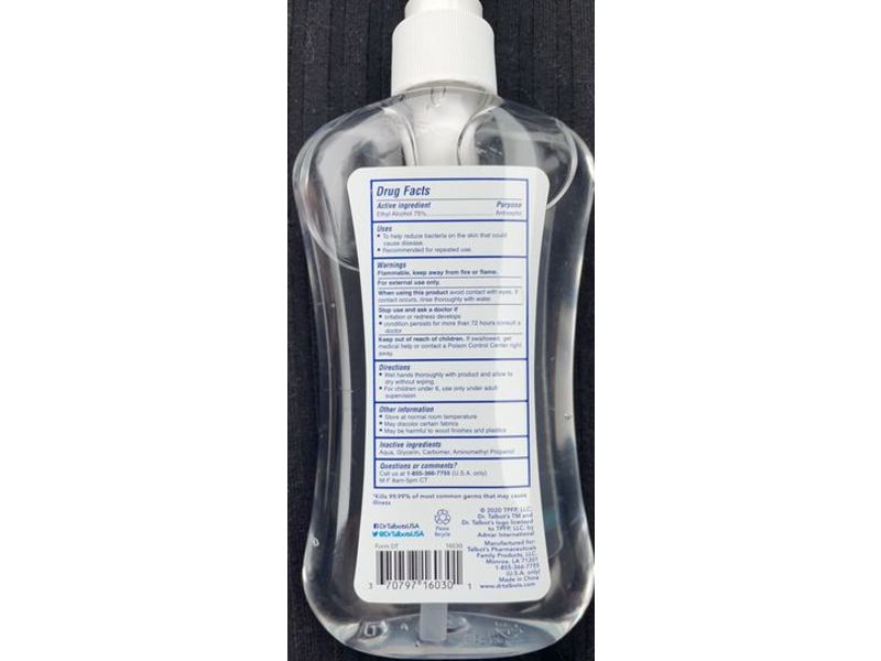 Dr. Talbot's Refreshing Gel Hand Sanitizer. Fragrance Free, 8.45 fl oz/250 mL