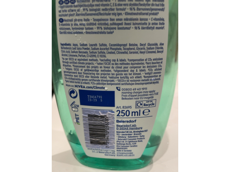 Nivea Shower Gel, Fresh Aloe, 250 mL
