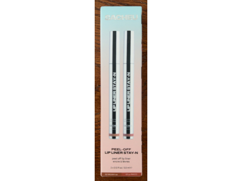 Sacheu Peel-Off Lip Liner Stay-N, 02 Muah-ve + 03 p-Inked, 0.12 fl oz/3.5 mL
