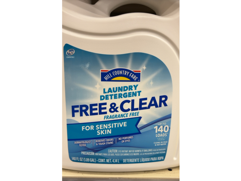 Hill Country Fare Laundry Detergent, Free & Clear, 140 Loads, 140 fl oz/4.14 L