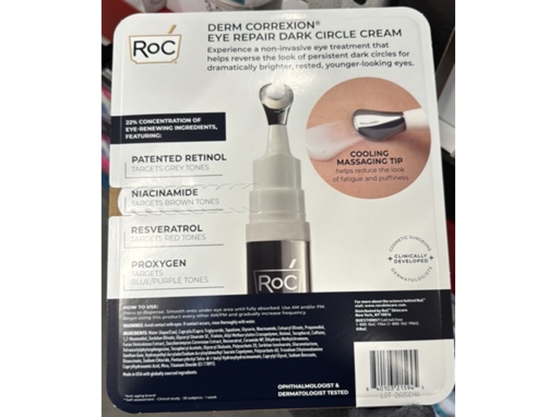 RoC Derm Correxion Eye Repair Dark Circle Cream, 0.5 fl oz/15 mL, Pack Of 2