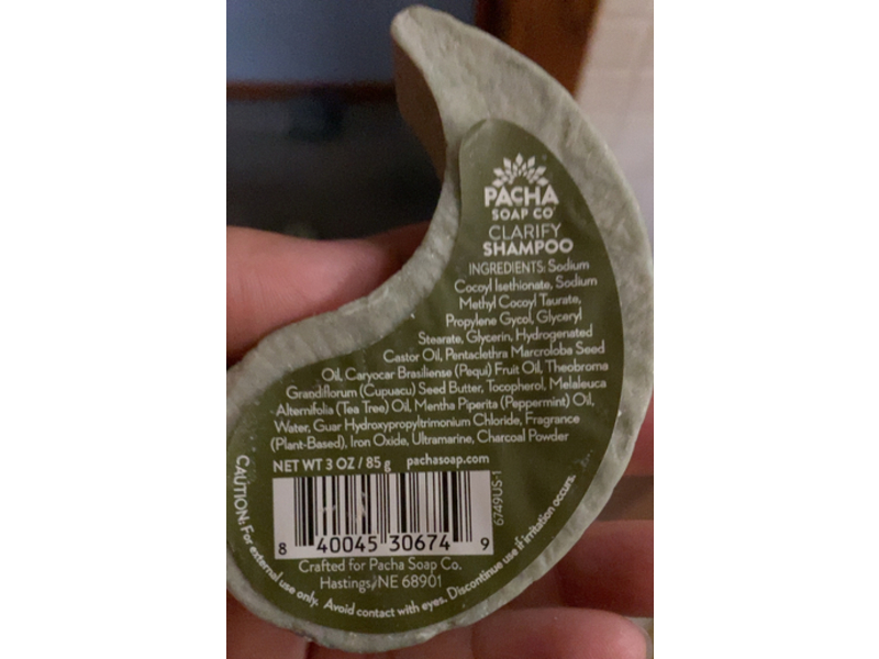 Pacha Soap Co Clarify Shampoo Bar, 3 oz/85 g