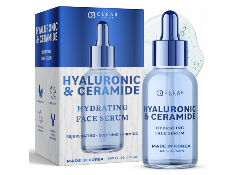 Clear Beauty Hydrating Face Serum, Hyaluronic Acid & Ceramides, 1.69 fl oz/50 mL