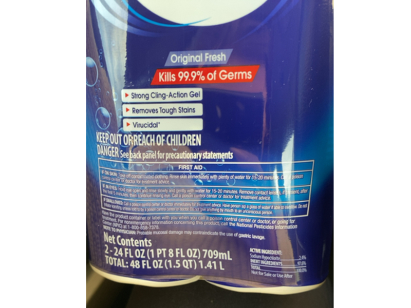Great Value Toilet Bowl Cleaner, Bleach & Original Fresh, 24 fl oz/709 mL, Pack Of 2