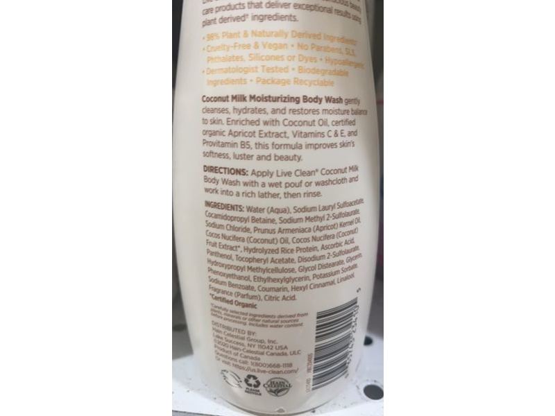 Live Clean Moisturizing Body Wash, Coconut Milk, 12 fl oz/355 mL