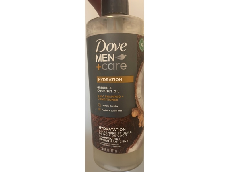 Dove Men + Care 2-in-1 Hydration Shampoo + Conditioner, Ginger & Coconut Oil, 17.5 fl oz/517 mL