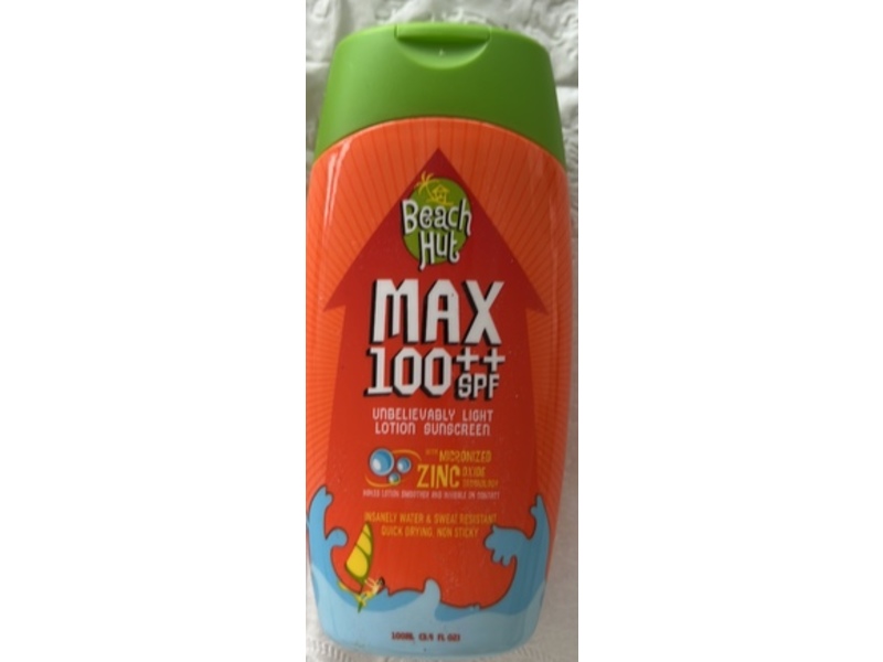 Beach Hut Max Sunscreen Lotion, SPF 100++, 3.4 fl oz/100 mL