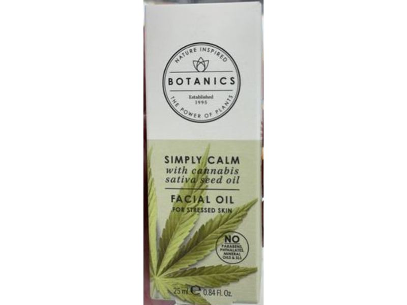 Botanics Simply Calm Facial Oil, Cannabis Sativa Seed Oil, 0.84 fl oz/25 mL
