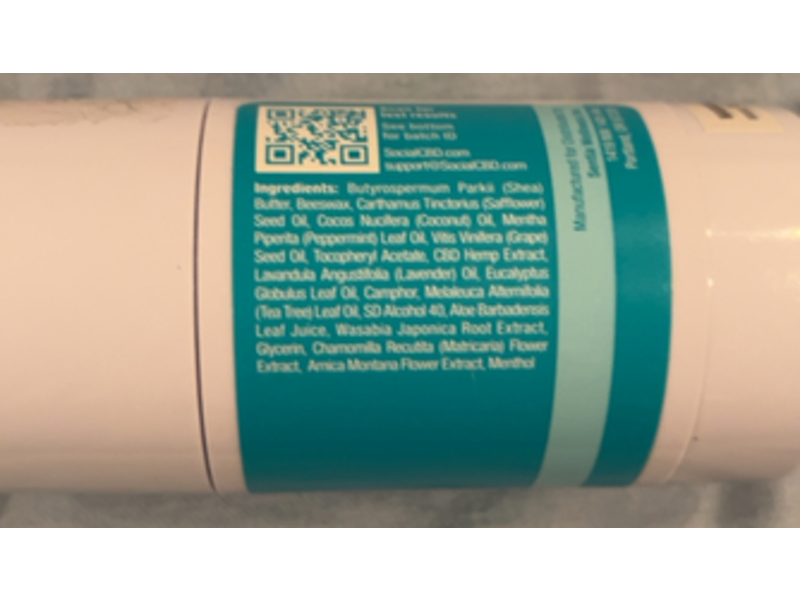 Social Cbd Muscle Balm Stick, Cooling Mint, 2.64 oz/75 g