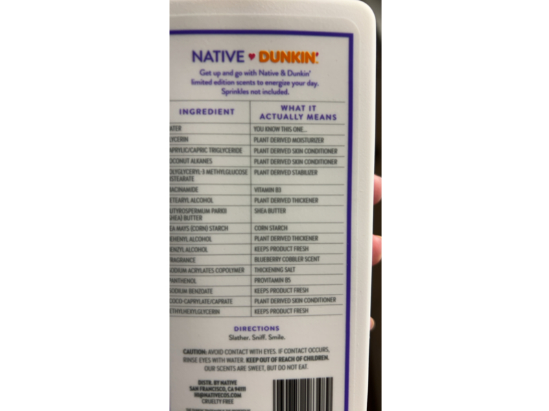 Native Dunkin Blueberry Cobbler Moisturizing Lotion, 16.5 fl oz/487 mL