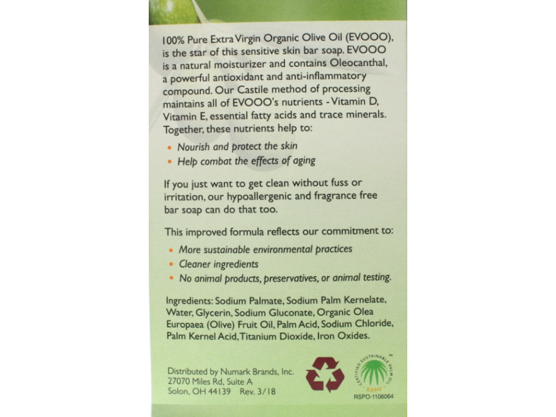 Conti Castile Olive Oil Sensitive Skin Bar Soap, 3.7 oz, Pack Of 2