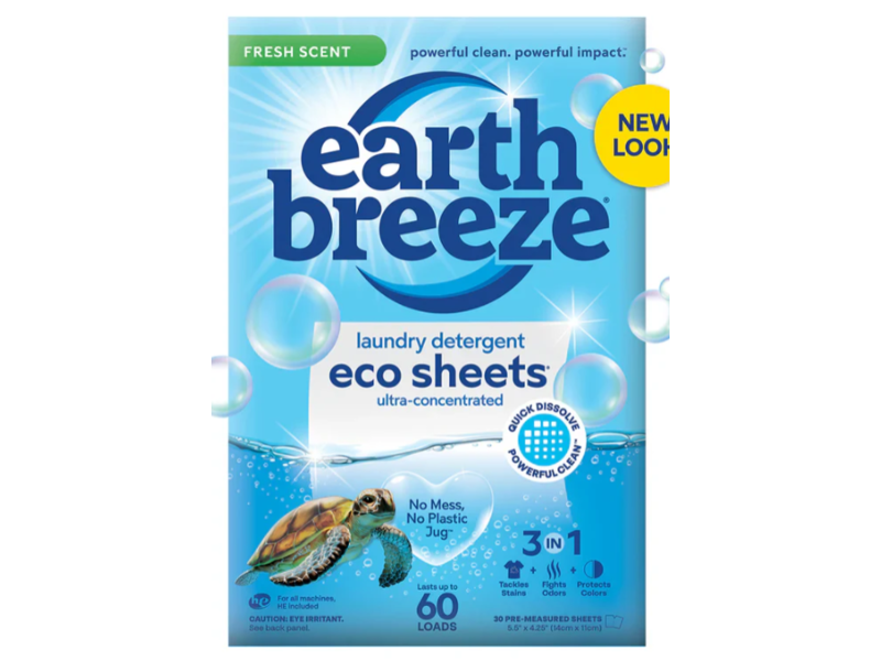 Earth Breeze Laundry Detergent Eco Sheets, 60 Loads 30 Count
