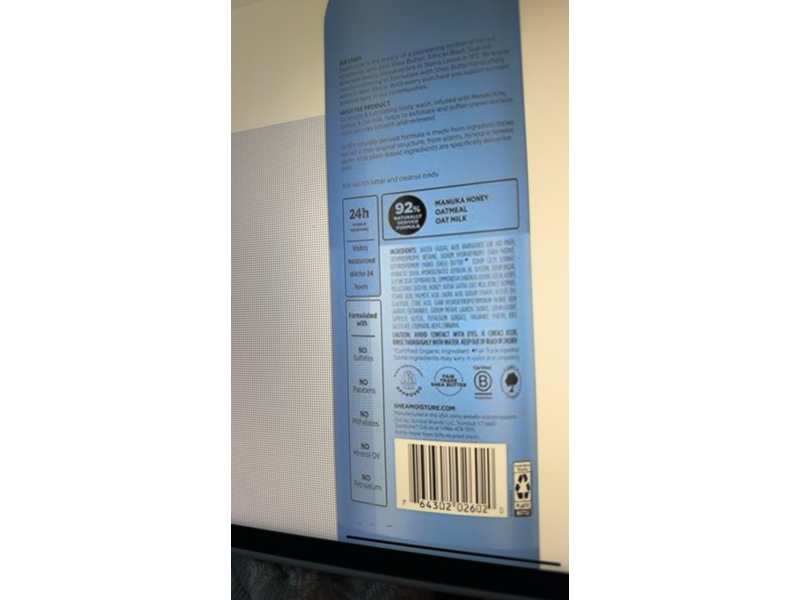 Shea Moisture Smooth & Exfoliating Body Wash, Manuka Honey & Oatmeal, 18 fl oz/532 mL