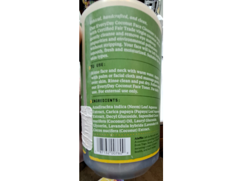 Alaffia Everyday Coconut Face Cleanser, Vergin Coconut Oil, 12 fl oz/354 mL