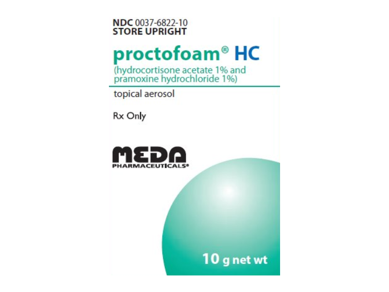 Proctofoam-HC (hydrocortisone acetate 1% and pramoxine hydrochloride 1%) Hemorrhoidal Foam, 10 g, Meda Pharmaceutical (RX)