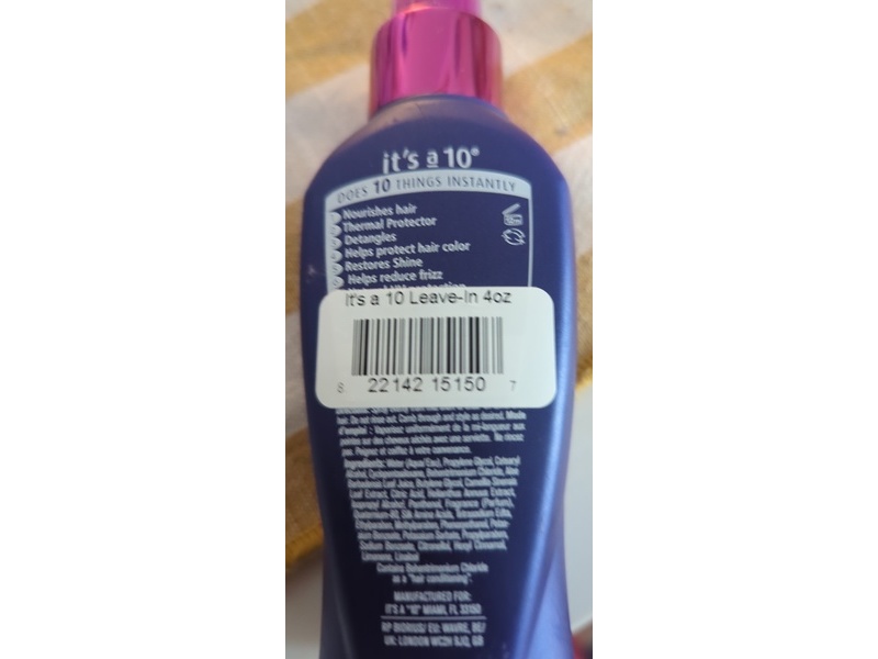 Its a 10 Miracle Leave-In Product, 4 fl oz/120 mL