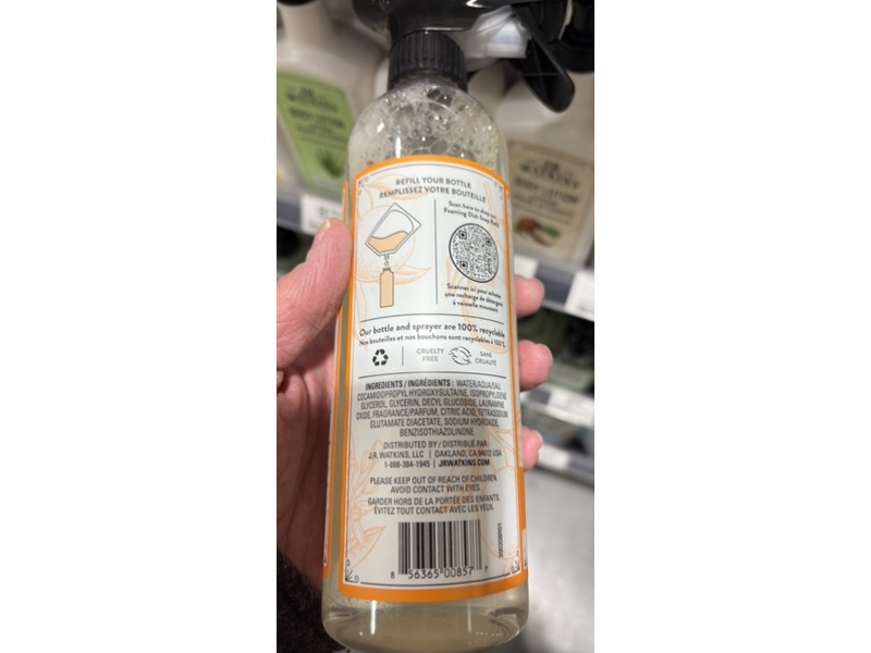 JR Watkins Foam & Spray Dish Soap, Orange, 16 fl oz/473 mL