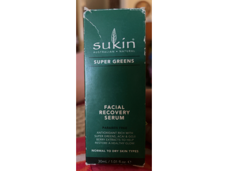 Sukin Super Greens Facial Recovery Serum, 1.01 fl oz/30 mL