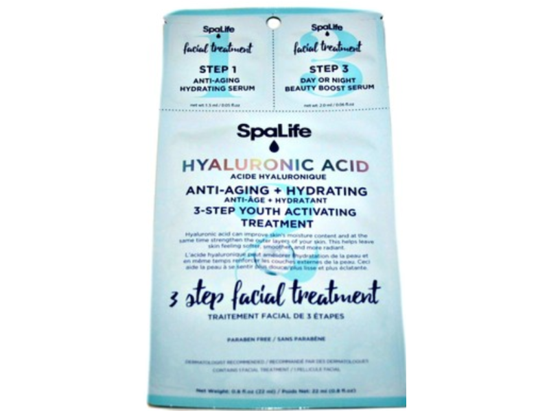 Spa Life Anti Aging + Hydrating 3 Step Facial Treatment, Hyaluronic Acid, 0.8 fl oz/22 mL, 3 Count
