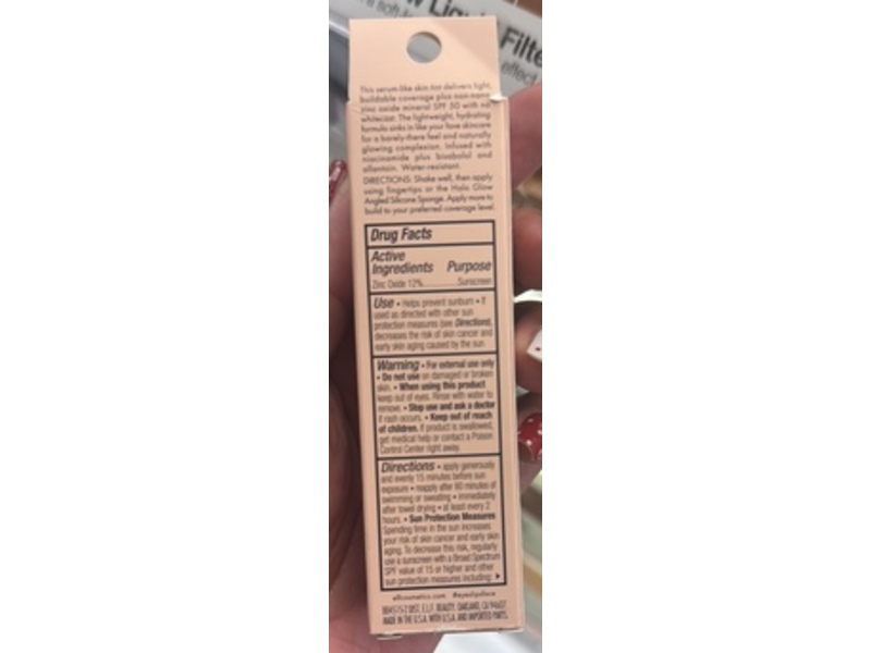 e.l.f. Cosmetics Halo Glow Skin Tint, SPF 50, 12 Tan Cool, 1 fl oz/30 mL