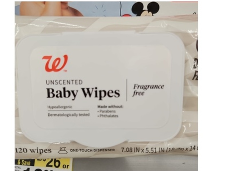 Walgreens Unscented Baby Wipes, 120 Count