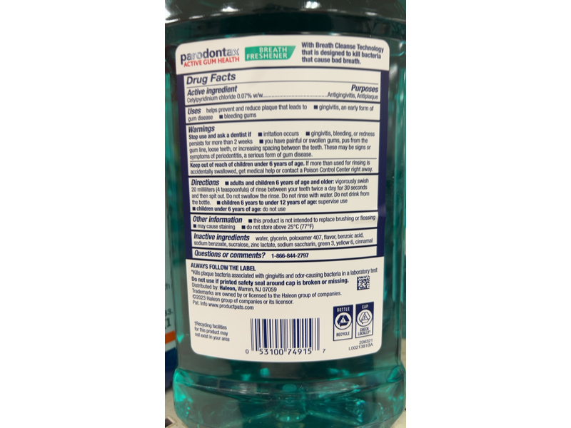 Parodontax Active Gum Health Daily Mouthwash, Breath Freshener, 33.8 fl oz/1000 mL