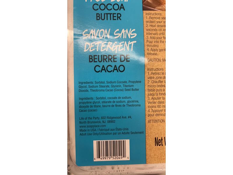 Life Of The Party Detergent Free Soap, Cocoa Butter, 32 oz/907 g