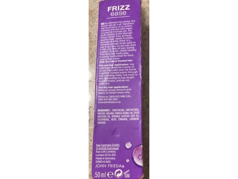 John Frieda Frizz-Ease Extra Strength Hair Serum, Argan, Coconut & moringa Oil, 50 mL