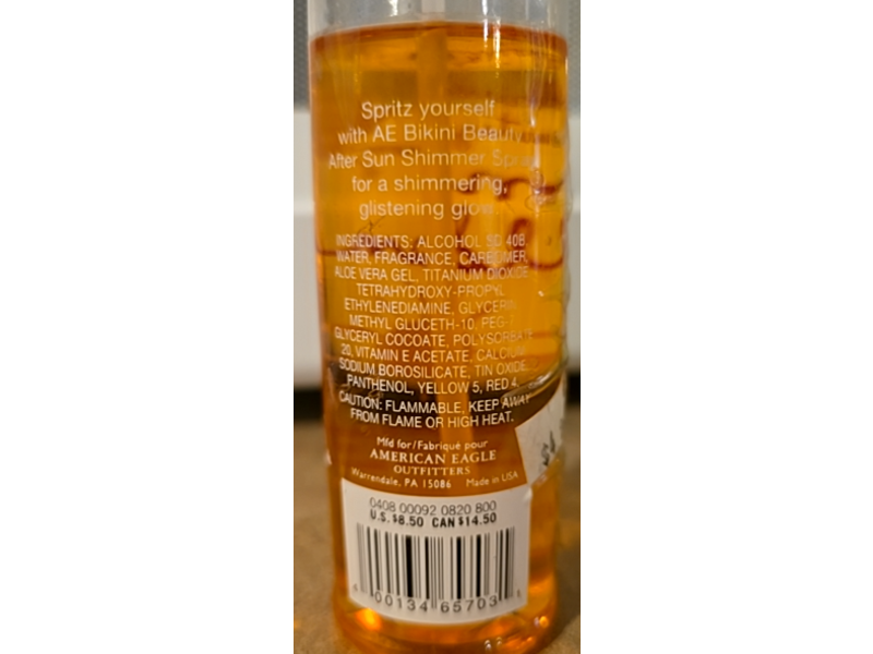 American Eagle Outfitters AE Bikini Beauty After Sun Shimmer Spray, I'm Golden, 150 mL