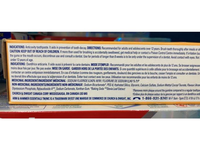 Arm & Hammer Essentials Healthy Teeth & Gums Fluoride Toothpaste, Crisp Mint, 90 mL