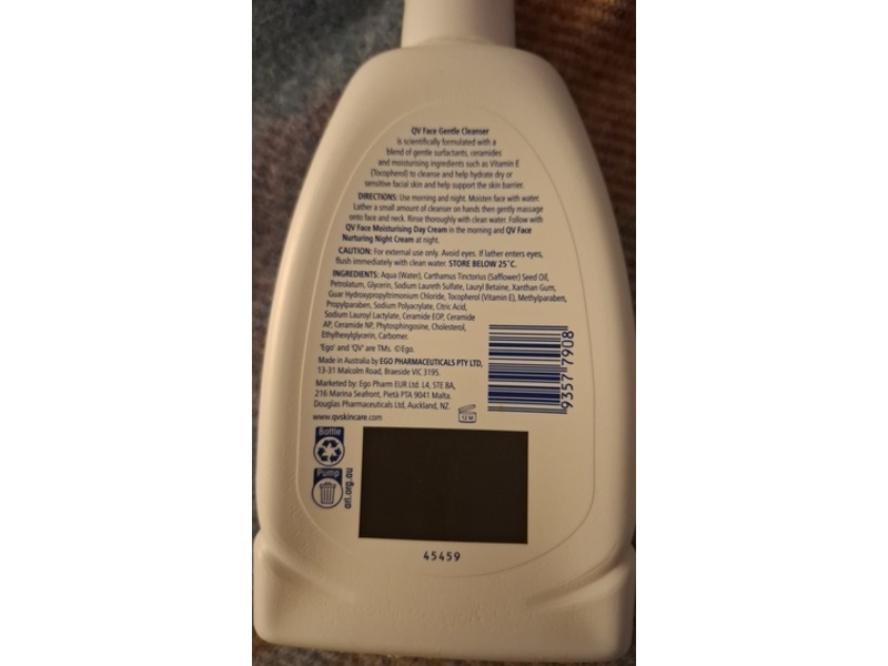 QV Skincare Face Gentle Cleanser, Vitamin E + Ceramides, 200 g
